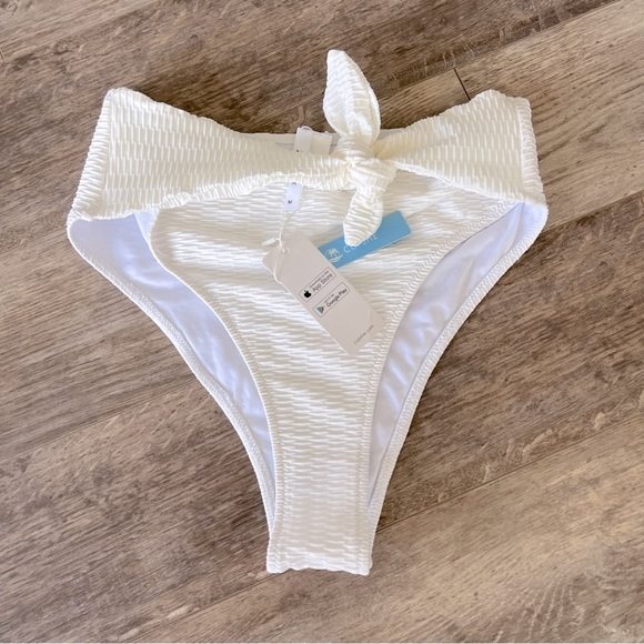 NWT! Cupshe High Thigh, High Waist Bikini Bottoms with Tie Front - Neutral Bone - Picture 1 of 8